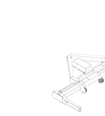 A black and white line drawing of a mechanical device with a triangular frame, a rectangular box, and two wheels, positioned in the lower right corner of a mostly blank background.