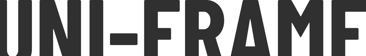 Bold, black text reads "UNI-FRAME" in all capital letters on a light gray background.